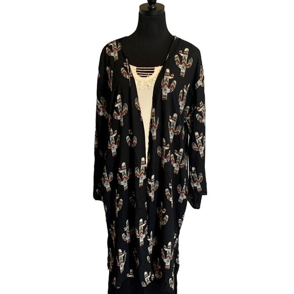 Peach Love California Sheer Cactus Long Duster Kimono Wrap Size Large - Picture 8 of 9